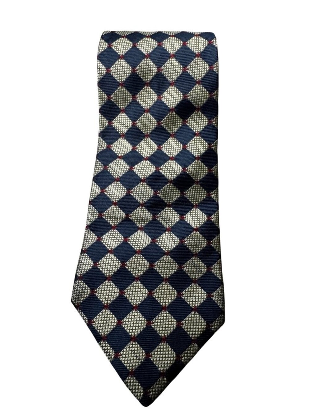 Tommy Hilfiger Geometric Silk Tie Navy & Cream Diamond Pattern Elegant Design